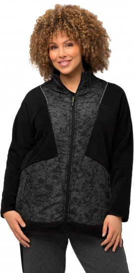 Ulla Popken Patch Print Fleece Jacket Black - Mikiny & mikiny bez kapucne - 