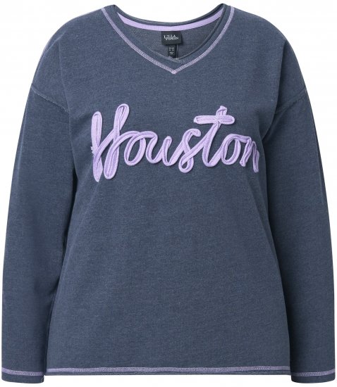 Ulla Popken Houston Textured Lettering Sweatshirt Navy - Mikiny & mikiny bez kapucne - 