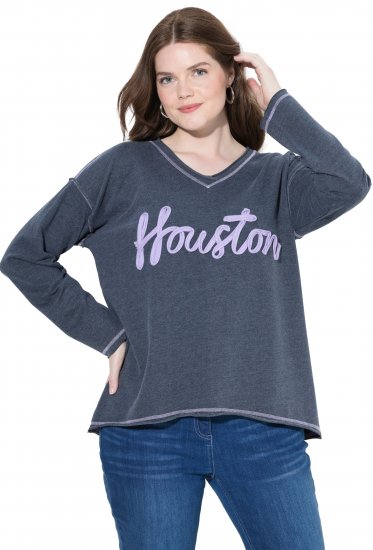 Ulla Popken Houston Textured Lettering Sweatshirt Navy - Mikiny & mikiny bez kapucne - 