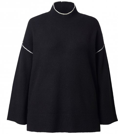 Ulla Popken Decorative Seam Contrast Color Sweater Black - Mikiny & mikiny bez kapucne - 