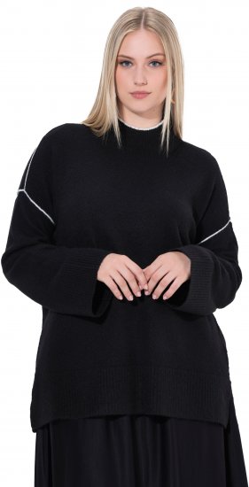 Ulla Popken Decorative Seam Contrast Color Sweater Black - Mikiny & mikiny bez kapucne - 