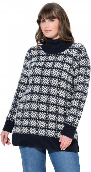 Ulla Popken Eco Cotton Geometric Snowflake Sweater Navy - Mikiny & mikiny bez kapucne - 
