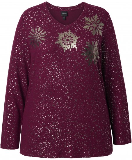 Ulla Popken Metallic Print Extra Soft Christmas Sweatshirt Dark Wine Red - Mikiny & mikiny bez kapucne - 