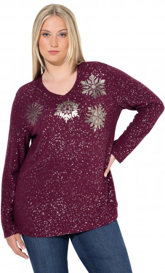 Ulla Popken Metallic Print Extra Soft Christmas Sweatshirt Dark Wine Red - Mikiny & mikiny bez kapucne - 