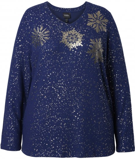 Ulla Popken Metallic Print Extra Soft Christmas Sweatshirt Ink Blue - Mikiny & mikiny bez kapucne - 