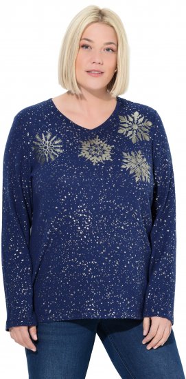 Ulla Popken Metallic Print Extra Soft Christmas Sweatshirt Ink Blue - Mikiny & mikiny bez kapucne - 