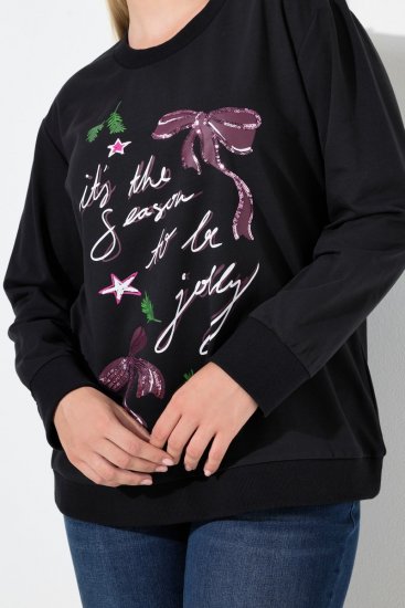 Ulla Popken Sparkling Sequin Bows Christmas Sweatshirt Black - Mikiny & mikiny bez kapucne - Pohodlné mikiny, hoodie a pletené svetre