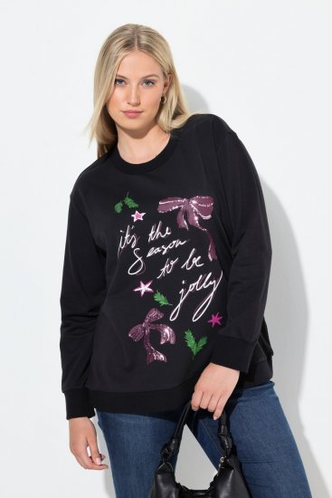 Ulla Popken Sparkling Sequin Bows Christmas Sweatshirt Black - Mikiny & mikiny bez kapucne - Pohodlné mikiny, hoodie a pletené svetre