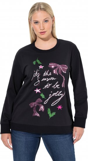 Ulla Popken Sparkling Sequin Bows Christmas Sweatshirt Black - Mikiny & mikiny bez kapucne - 