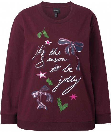 Ulla Popken Sparkling Sequin Bows Christmas Sweatshirt Plum - Mikiny & mikiny bez kapucne - 