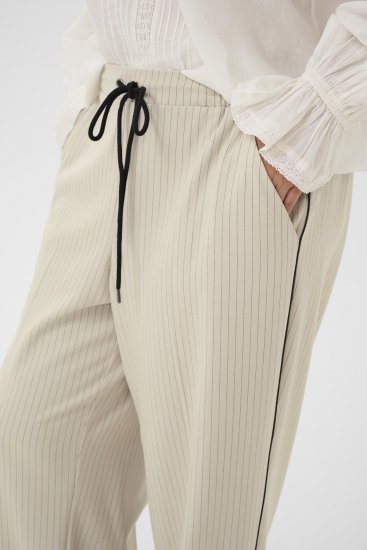 Kaffe Curve Sirana Pants Beige Melange/Black Stripe - Látkové nohavice - 