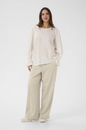 Kaffe Curve Sirana Pants Beige Melange/Black Stripe - Látkové nohavice - 