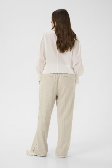 Kaffe Curve Sirana Pants Beige Melange/Black Stripe - Látkové nohavice - 