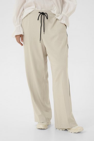 Kaffe Curve Sirana Pants Beige Melange/Black Stripe - Látkové nohavice - 
