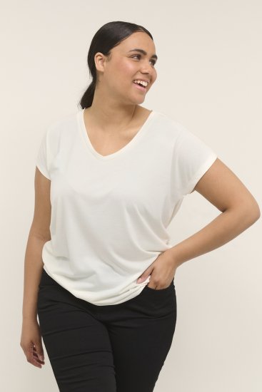 Kaffe Curve Lina V-Neck T-Shirt White - Tričká - 