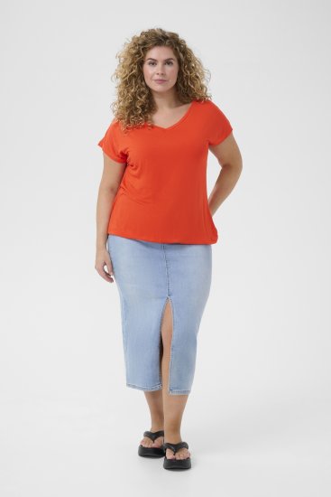 Kaffe Curve Jena V-Neck T-Shirt Grenadine Red - Tričká - 
