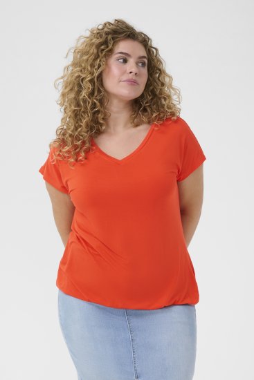 Kaffe Curve Jena V-Neck T-Shirt Grenadine Red - Tričká - 