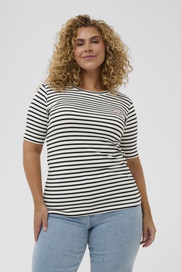 Kaffe Curve Lia Flower T-Shirt Chalk/Deep Black - Tričká - 