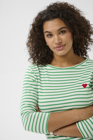 Kaffe Curve Lia Boatneck 3/4 T-Shirt Chalk/Bright Green - Tričká & topy - 