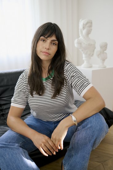 Kaffe Curve Lizzy Knit T-Shirt Chalk/Black Fine Stripe - Tričká - 