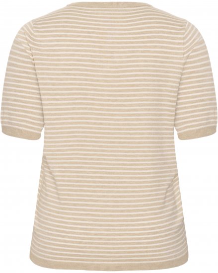 Kaffe Curve Lizzy Knit T-Shirt Feather Melange/Chalk Fine Stripe - Tričká - 