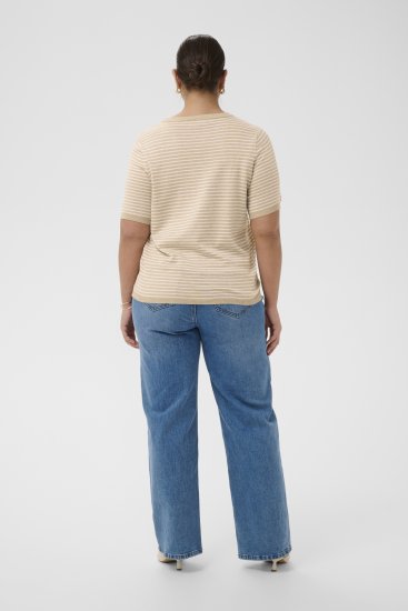 Kaffe Curve Lizzy Knit T-Shirt Feather Melange/Chalk Fine Stripe - Tričká - 