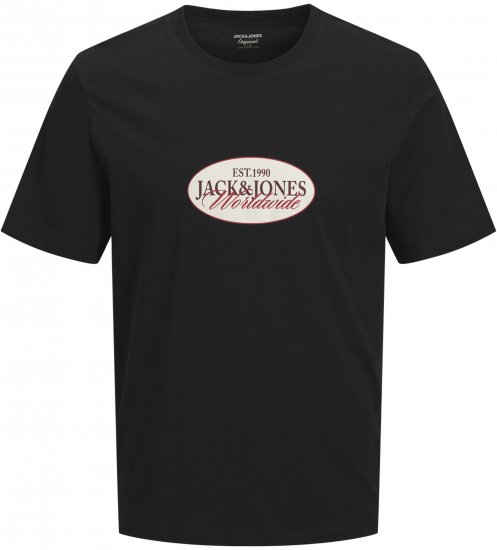 Jack & Jones Catskills Worldwide Tričko Čierne - Tričká - Nadrozmerné tričká - 2XL-14XL