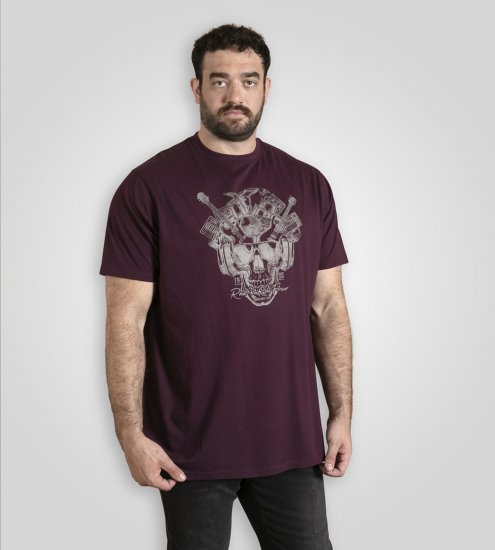 D555 Grimsby Rock n' Roll Skull Printed T-Shirt Burgundy - Tričká s potlačou - Tričká s potlačou - 2XL-8XL