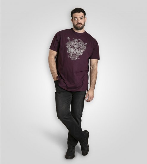 D555 Grimsby Rock n' Roll Skull Printed T-Shirt Burgundy - Tričká s potlačou - Tričká s potlačou - 2XL-8XL