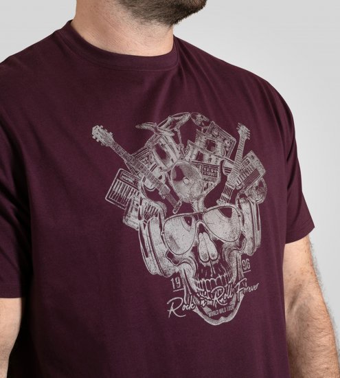 D555 Grimsby Rock n' Roll Skull Printed T-Shirt Burgundy - Tričká s potlačou - Tričká s potlačou - 2XL-8XL