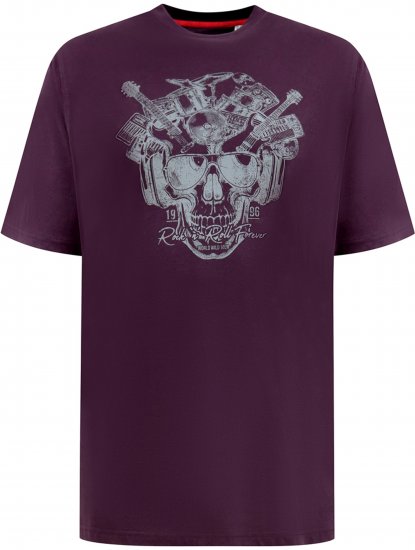 D555 Grimsby Rock n' Roll Skull Printed T-Shirt Burgundy - Tričká s potlačou - Tričká s potlačou - 2XL-8XL