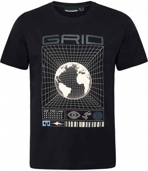 North Latitude 53333 Grid Printed T-Shirt Black - Tričká - Nadrozmerné tričká - 2XL-14XL