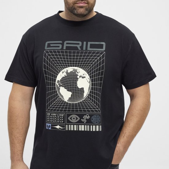North Latitude 53333 Grid Printed T-Shirt Black - Tričká - Nadrozmerné tričká - 2XL-14XL