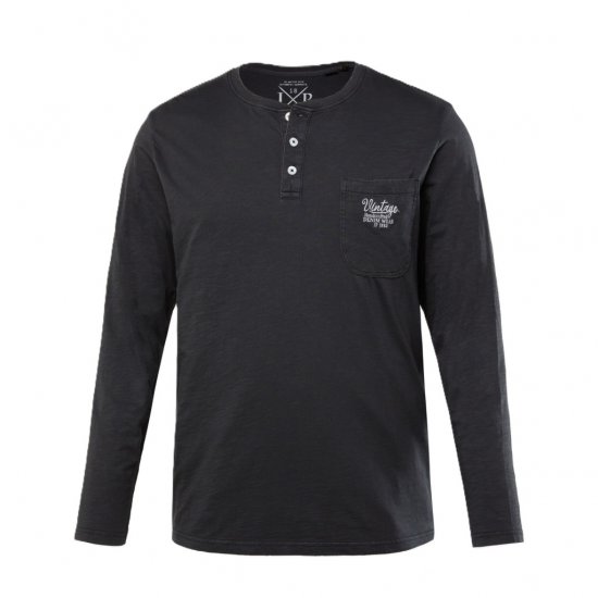 JP1880 T-Shirt Henley Long Sleeve Black TALL - PÁNSKE OBLEČENIE MT-6XLT - Veľkosti pre VYSOKÝCH