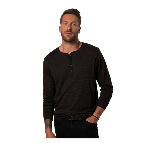 JP1880 T-Shirt Henley Long Sleeve Striped Brown TALL - PÁNSKE OBLEČENIE MT-6XLT - Veľkosti pre VYSOKÝCH