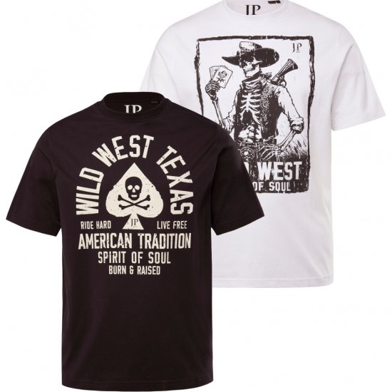 JP1880 T-Shirt 2-Pack Wild West Black And White - Tričká - Nadrozmerné tričká - 2XL-14XL