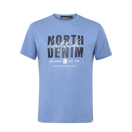 North Latitude Denim Printed Logo T-Shirt Dusty Blue - Tričká - Nadrozmerné tričká - 2XL-14XL