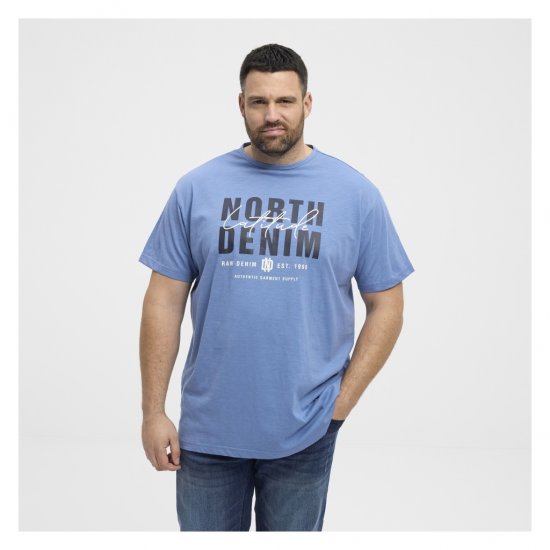 North Latitude Denim Printed Logo T-Shirt Dusty Blue - Tričká - Nadrozmerné tričká - 2XL-14XL