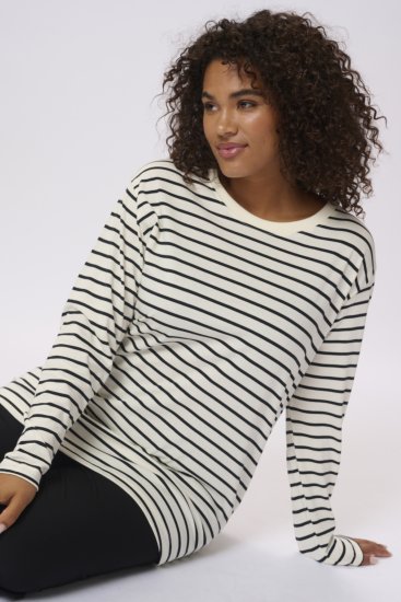 Kaffe Curve Winni Dlhý rukáv Tričko Antická biela/Čierna pruh - Tričká - 