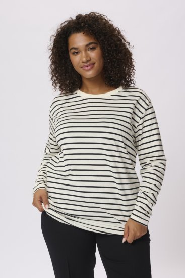 Kaffe Curve Winni Dlhý rukáv Tričko Antická biela/Čierna pruh - Tričká - 