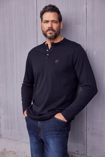 JP1880 Henley T-Shirt Long Sleeve Black TALL - PÁNSKE OBLEČENIE MT-6XLT - Veľkosti pre VYSOKÝCH