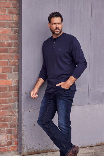 JP1880 Henley T-Shirt Long Sleeve Dark Navy TALL - PÁNSKE OBLEČENIE MT-6XLT - Veľkosti pre VYSOKÝCH