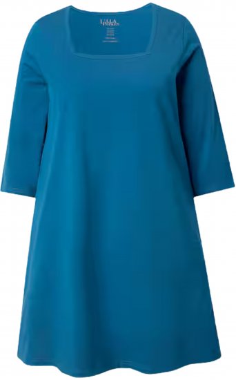 Ulla Popken Square Neckline Knit Swing A-line Pocket Tunic Teal - Tričká - 
