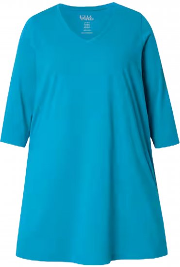 Ulla Popken V-Neck Swing A-line Hem Cotton Knit Tunic Cerulean - Tričká - 