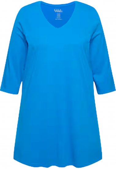 Ulla Popken V-Neck Swing A-line Hem Cotton Knit Tunic Azure - Tričká - 
