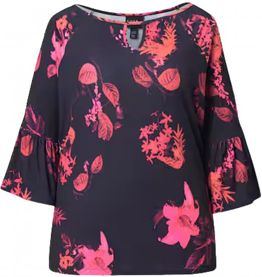 Ulla Popken Botanical Print Cold Shoulder Top Black - Tričká - 