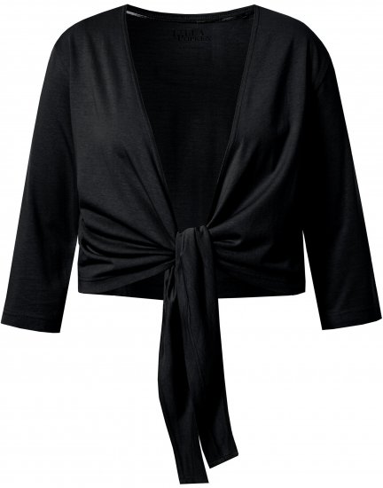 Ulla Popken Versatile Surplice Wrap Tie Hem Bolero Top Black - Tričká - 