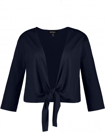 Ulla Popken Versatile Surplice Wrap Tie Hem Bolero Top Navy - Tričká - 