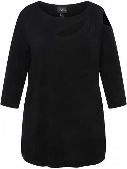 Ulla Popken Asymmetric Petal Cutouts A-line Fit Stretch Knit Top Black - Tričká - 