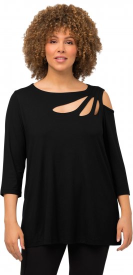 Ulla Popken Asymmetric Petal Cutouts A-line Fit Stretch Knit Top Black - Tričká - 